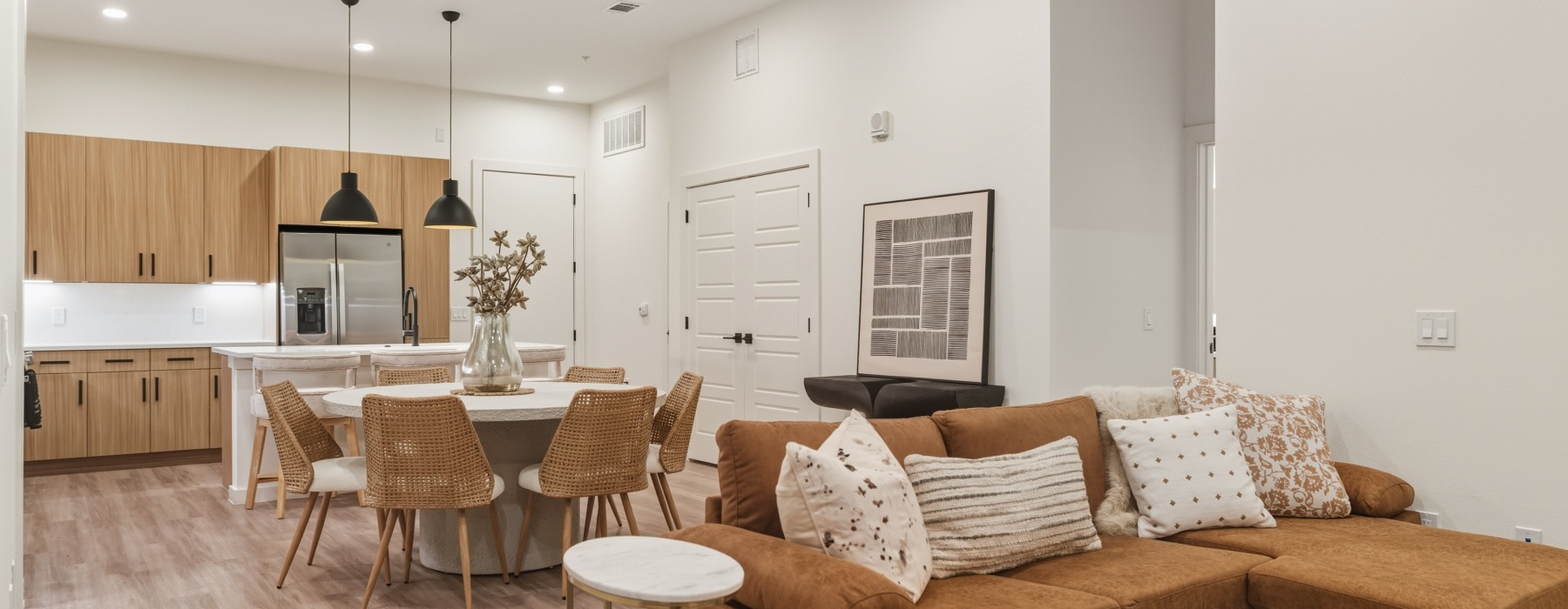 a large kitchen with a large island