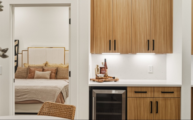 wine cooler fridge near bedroom