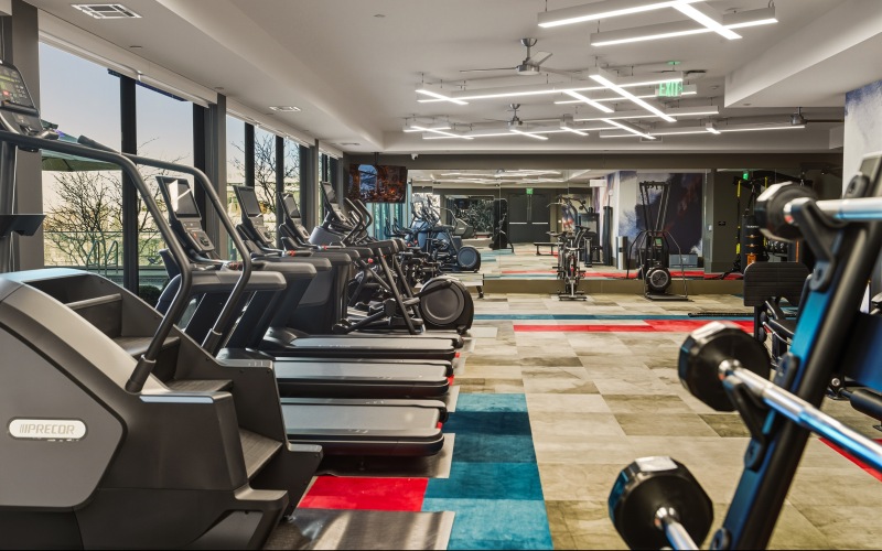 a gym with exercise equipment