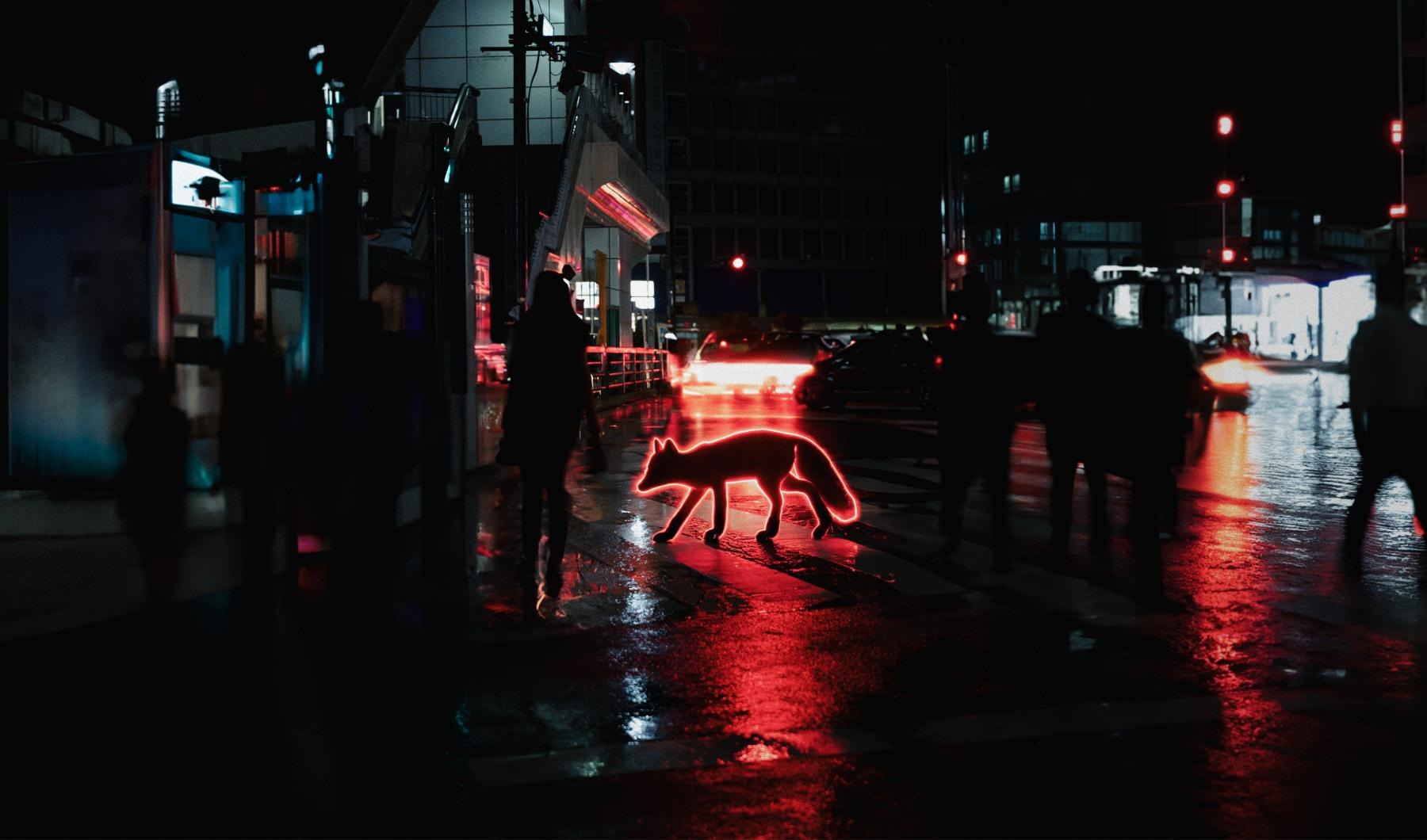 Vibrant community life with a variety of dining options a group of people walking on a wet sidewalk at night